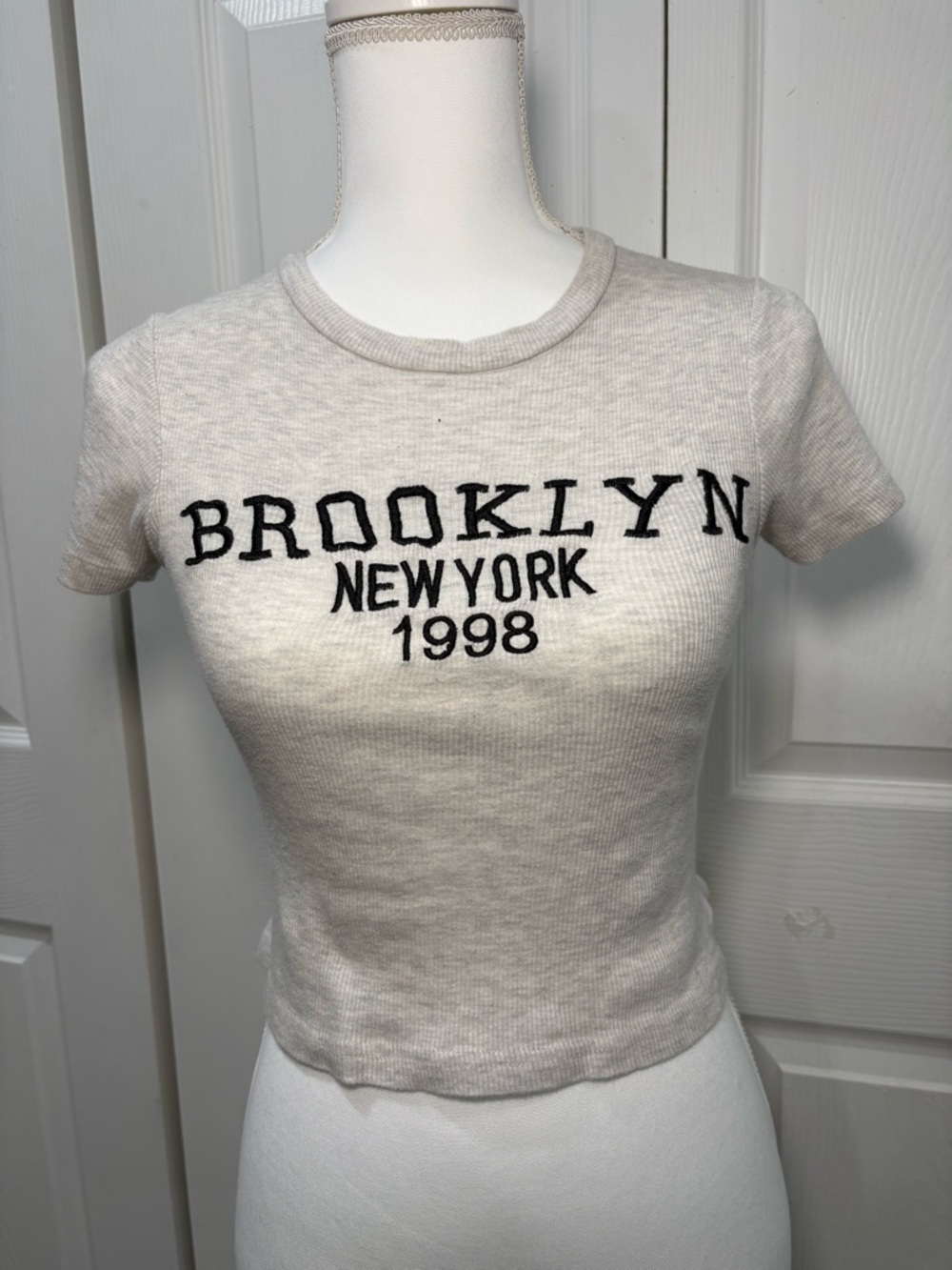 On Fire Cream Short Sleeve Brooklyn New York 1998 Crop Tee